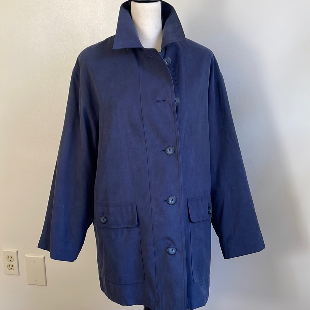 Talbots Navy Trench Coat Jacket with removable lining Size Small New
